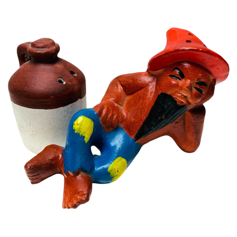 Vintage Artmark Japan Hillbilly & Moonshine Jug Salt Pepper Shaker Set Kitsch